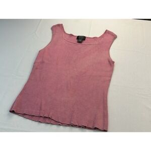City Silk Pink Sleeveless Sweater Shell XL Ribbed Knot Silk Cotton Knit Preppy